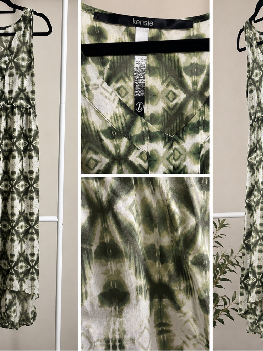kensie Olive Tie-Dye Pattern Halter Maxi Dress